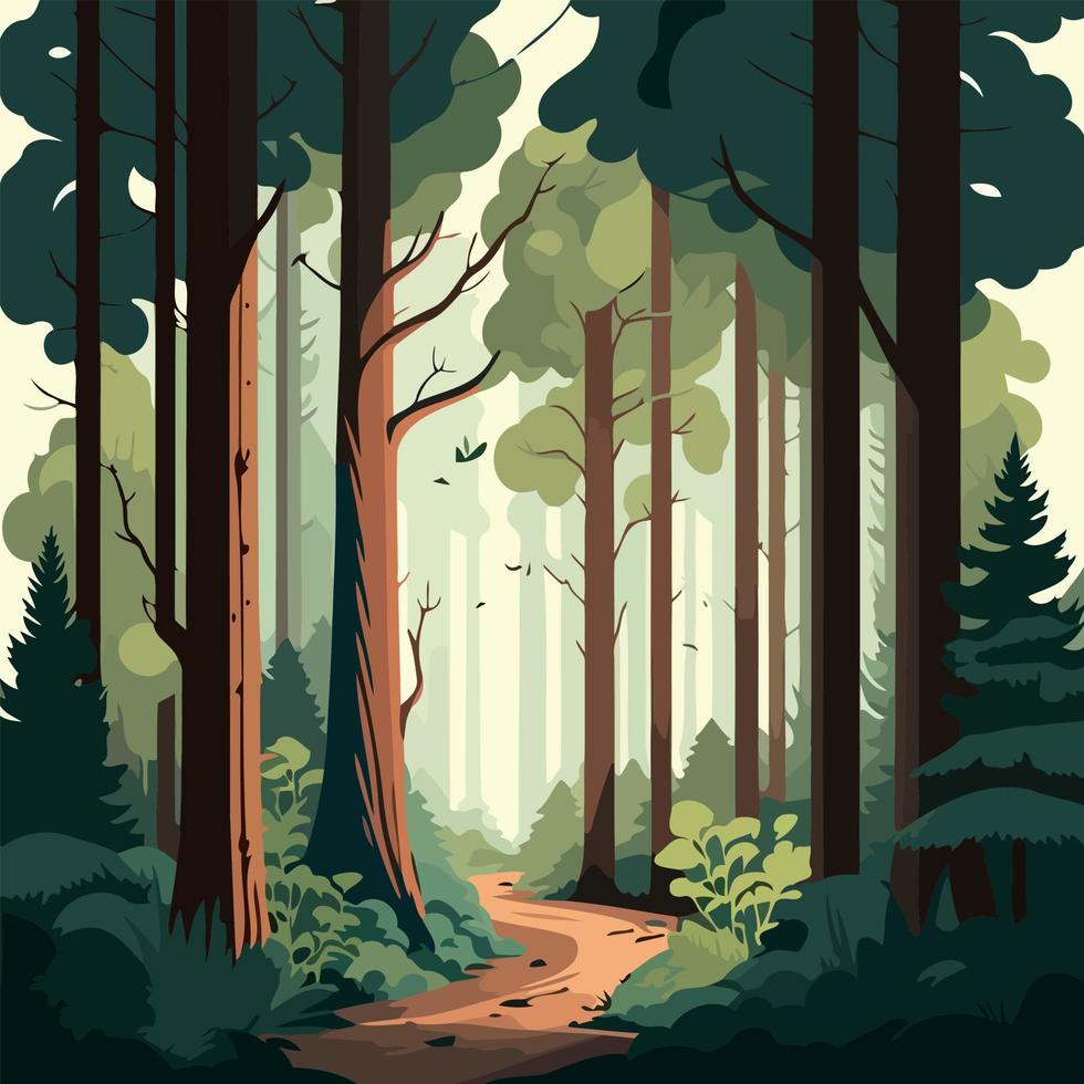 woodland forest landscape with trees vector