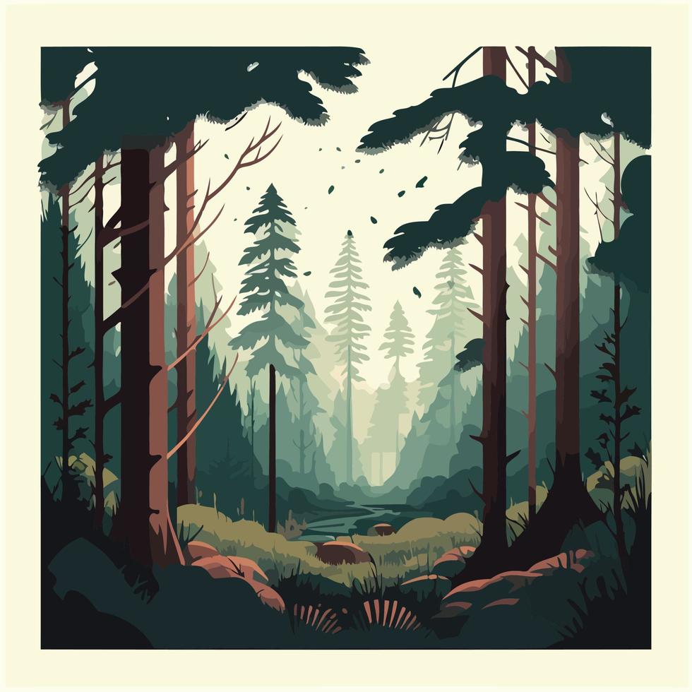 woodland forest landscape with trees vector