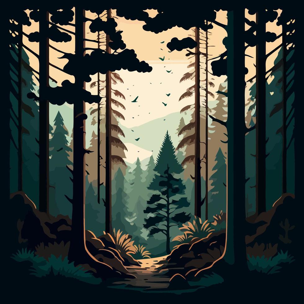woodland forest landscape with trees vector
