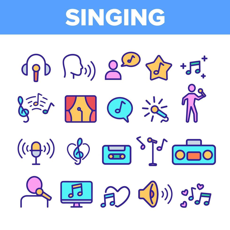 Color Different Singing Icons Set Vector