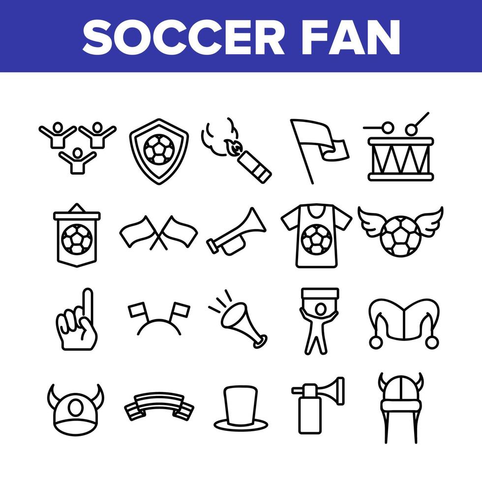 Soccer Fan Equipment Collection Icons Set Vector