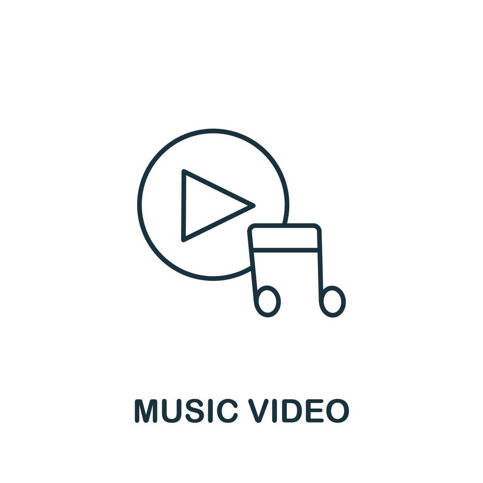 ícono de video musical de la colección de música. icono de video musical de línea simple para plantillas, diseño web e infografía vector