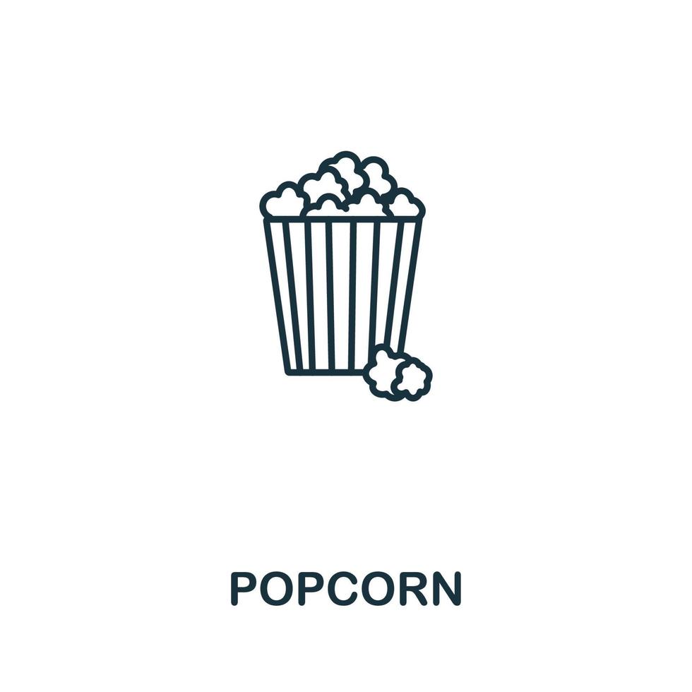 icono de palomitas de maíz de la colección de comida rápida. símbolo de palomitas de maíz de elemento de línea simple para plantillas, diseño web e infografía vector