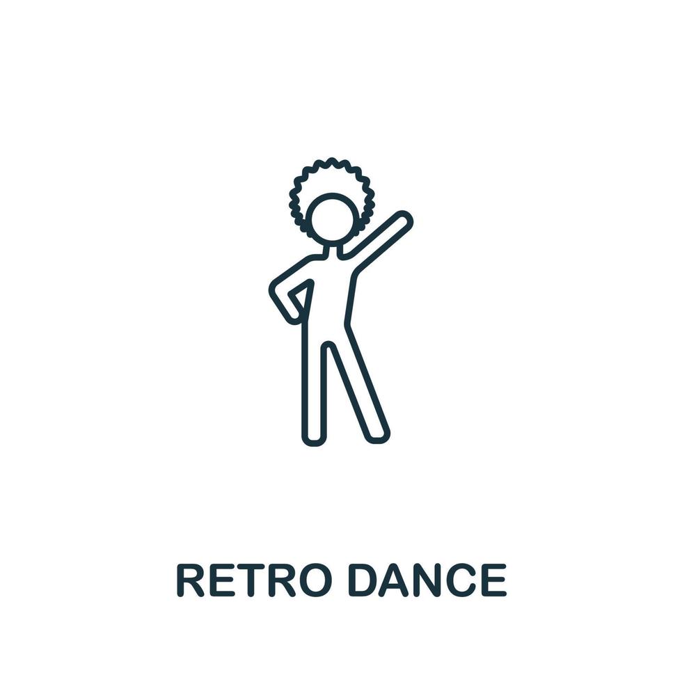 icono de baile retro de la colección de cuidado de ancianos. símbolo de baile retro de elemento de línea simple para plantillas, diseño web e infografía vector