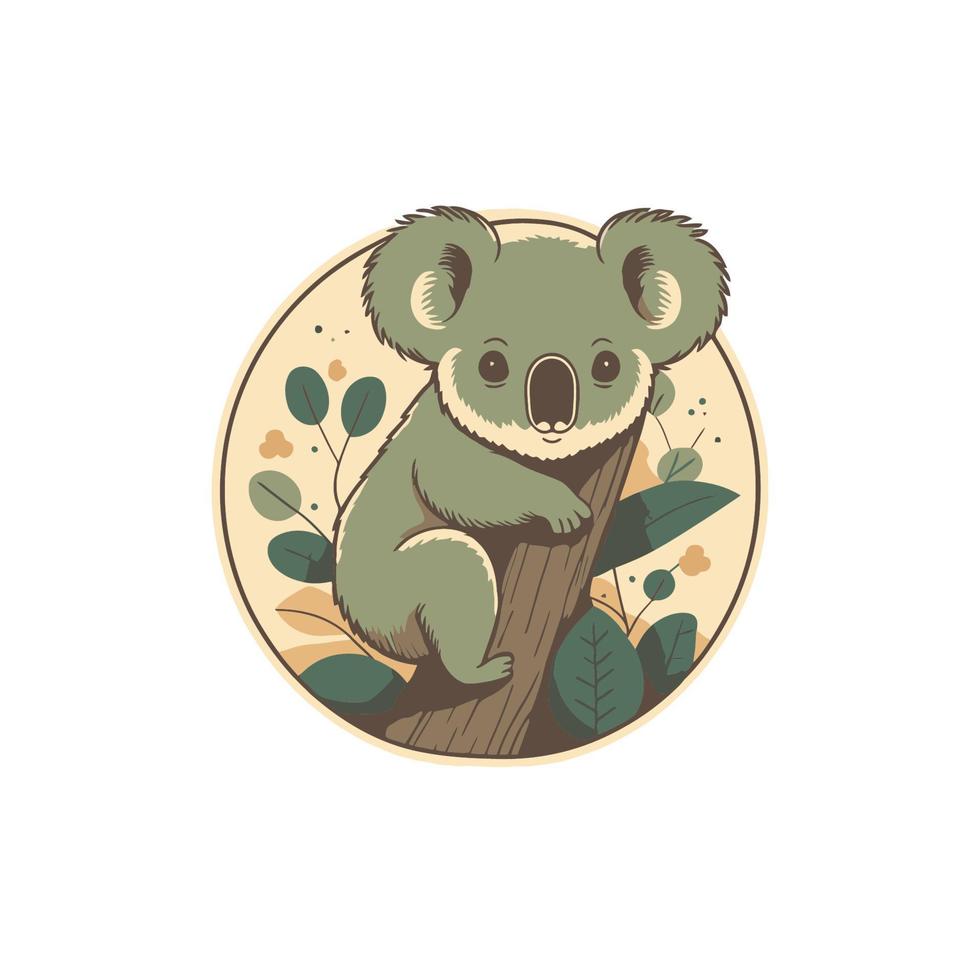 koala sentado en un árbol logo diseño mascota vector ilustración aislado fondo