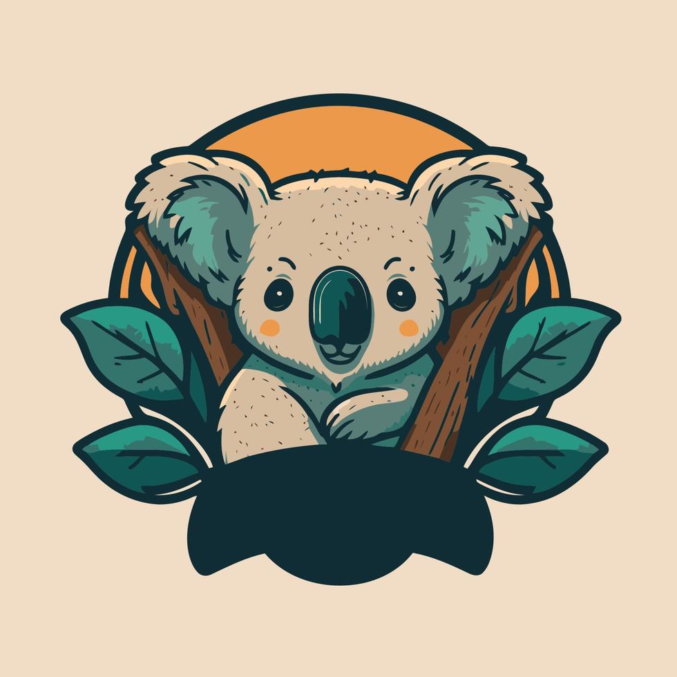 koala sentado en un árbol logo diseño mascota vector ilustración aislado fondo