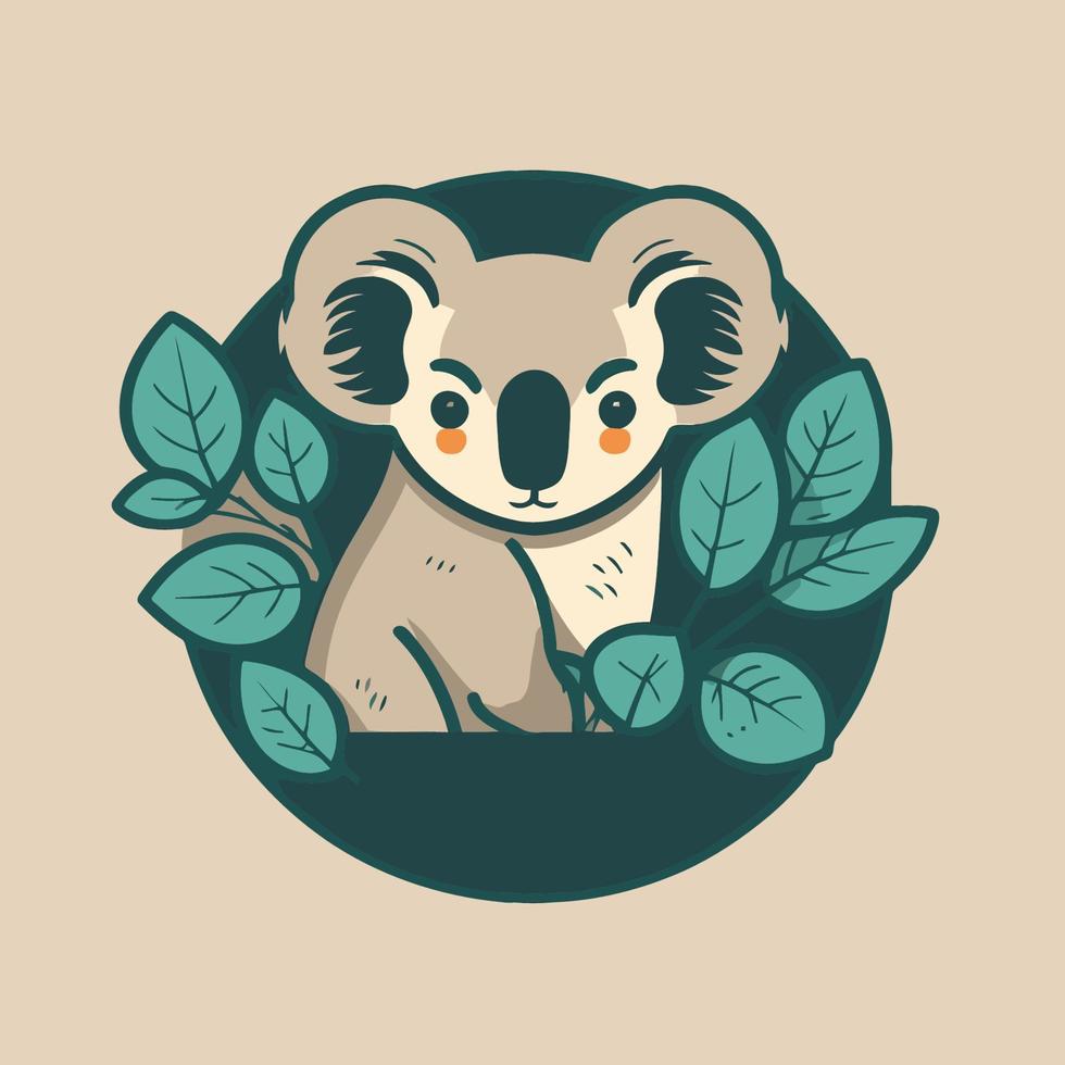 koala sentado en un árbol logo diseño mascota vector ilustración aislado fondo