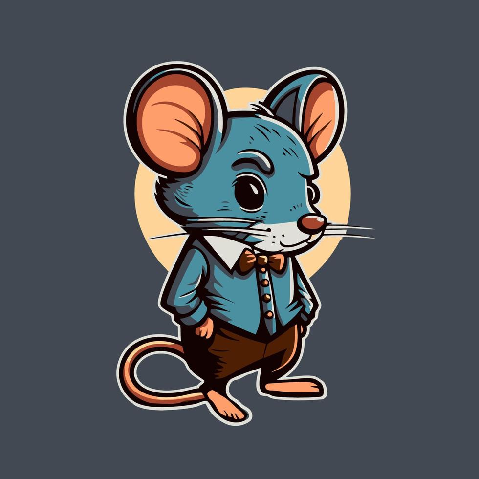 Ilustración de vector de dibujos animados de logotipo de mascota de personaje de ratón lindo