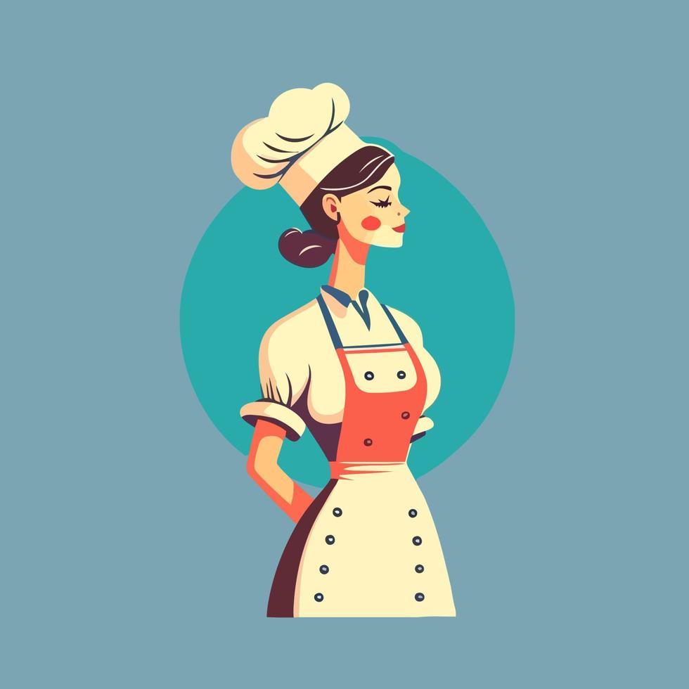 mujer con sombrero de chef y delantal ilustración vectorial vector