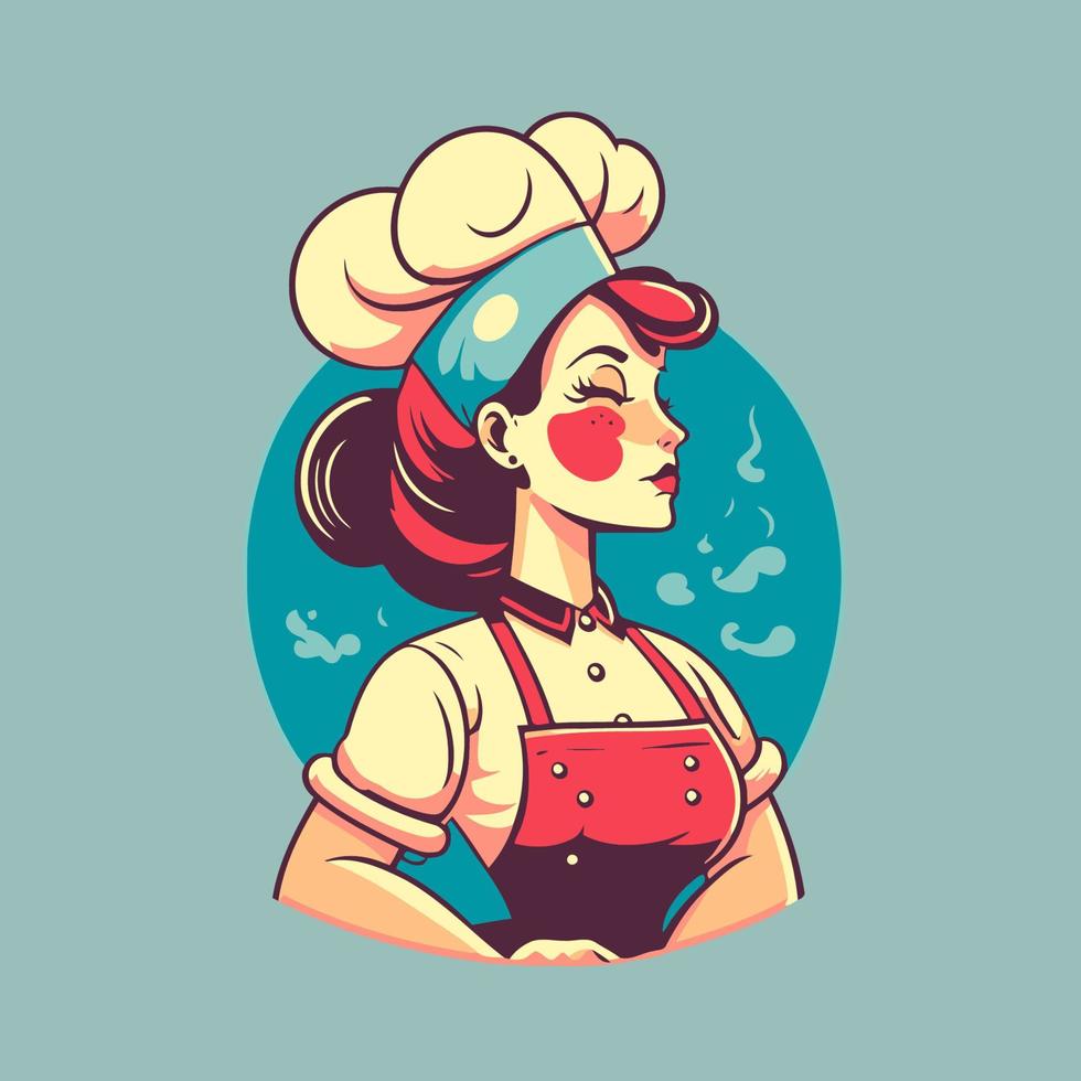 mujer con sombrero de chef y delantal ilustración vectorial vector