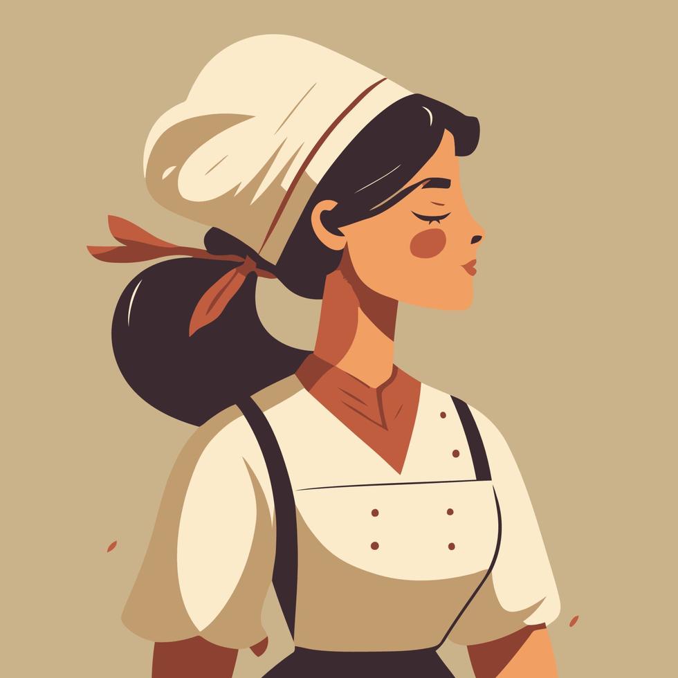 mujer con sombrero de chef y delantal ilustración vectorial vector