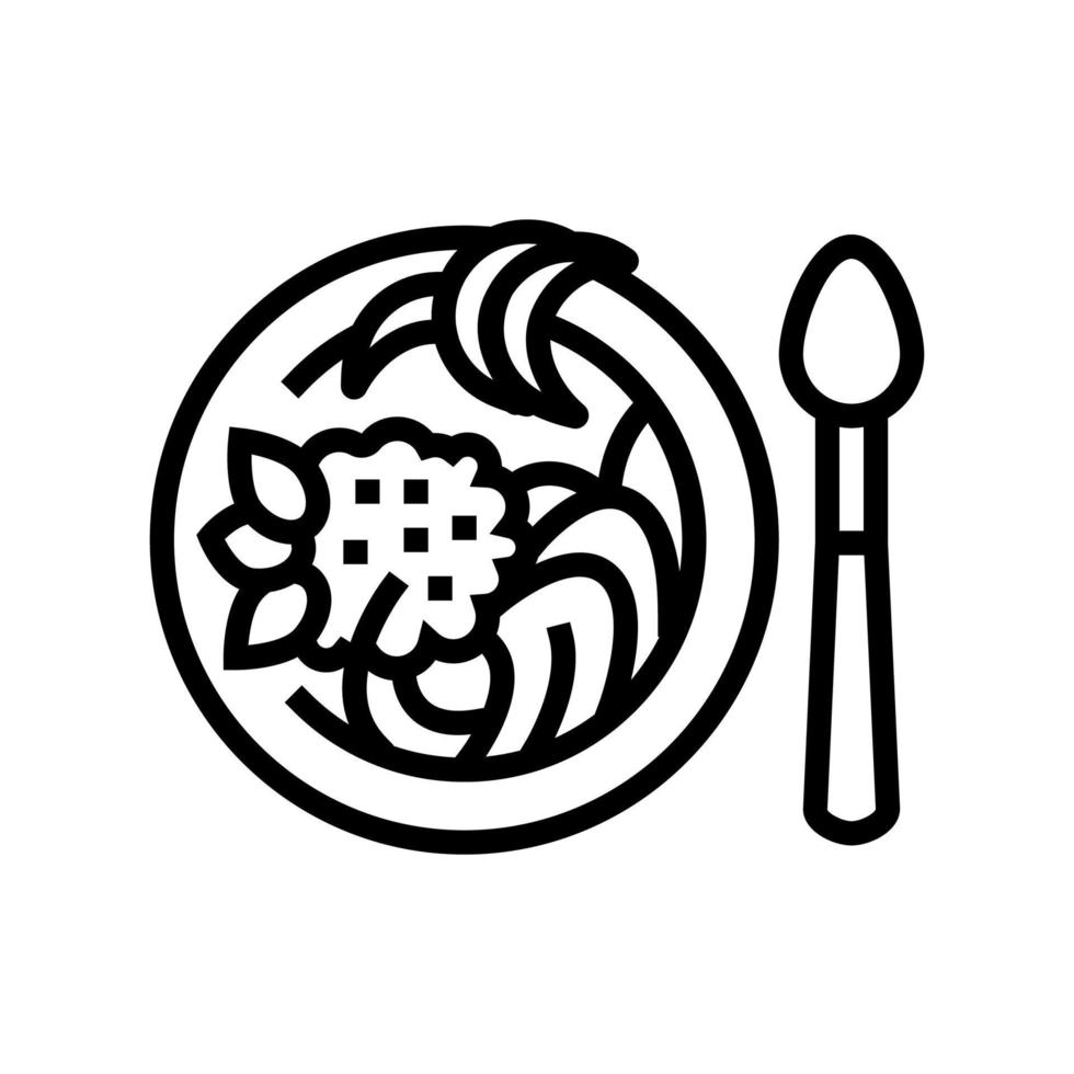 ilustración de vector de icono de línea de pasta de sopa caliente