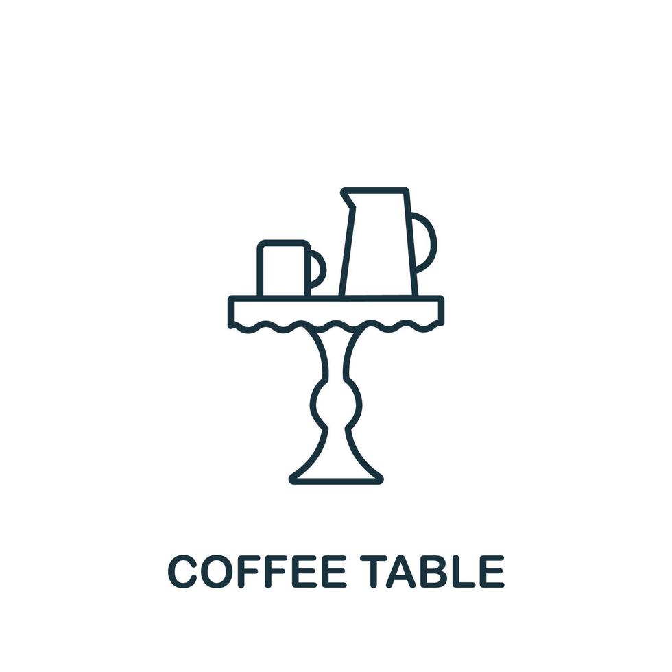 icono de la mesa de café de la colección de interiores. símbolo de mesa de café de elemento de línea simple para plantillas, diseño web e infografía vector