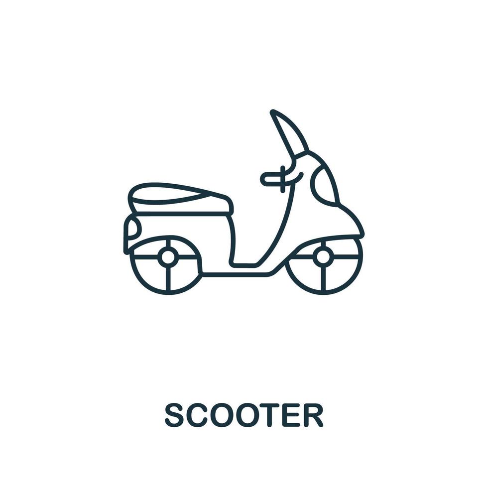 ícono de scooter de la colección italy. icono de scooter de línea simple para plantillas, diseño web e infografía vector