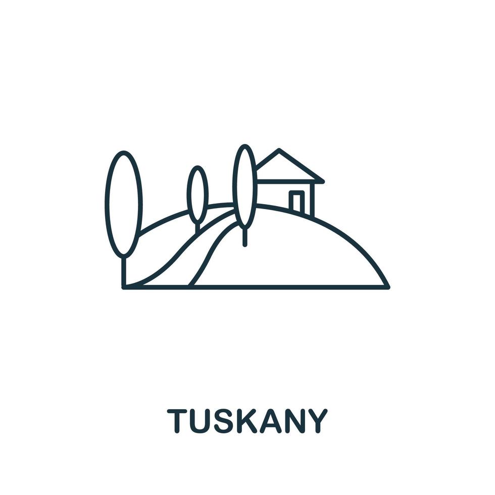icono de toscana de la colección de italia. icono de toscana de línea simple para plantillas, diseño web e infografía vector
