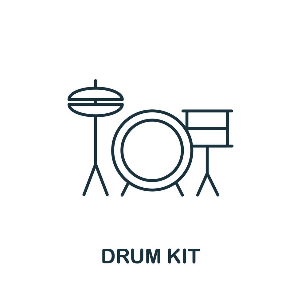 Drum Kit icon from music collection. Simple line Drum Kit icon for