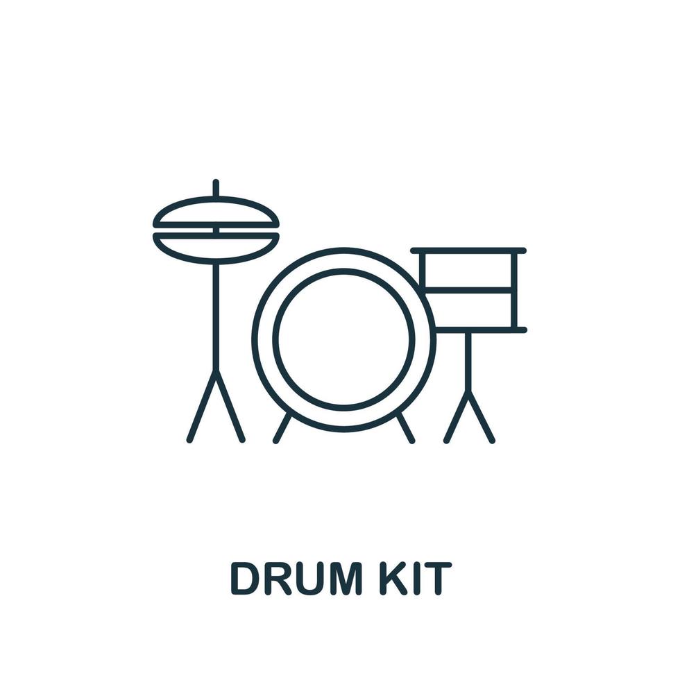 icono de kit de batería de la colección de música. icono de kit de batería de línea simple para plantillas, diseño web e infografía vector