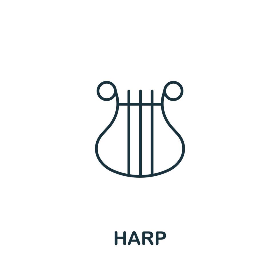 Harp icon from music collection. Simple line Harp icon for templates, web design and infographics vector