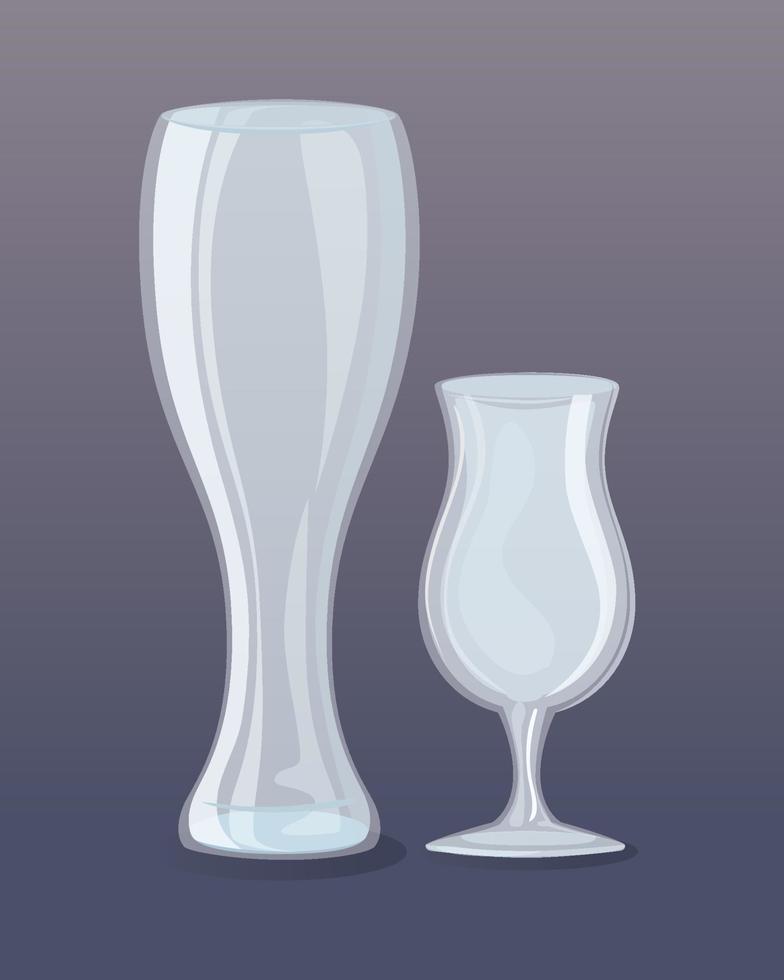 maqueta, vasos transparentes vacíos, pilsner de vidrio y cóctel de copa vector