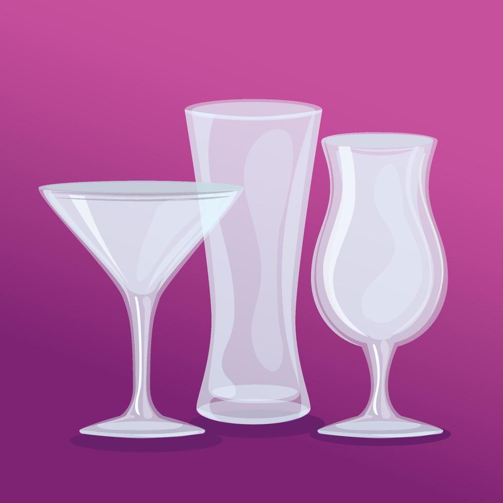 mockup, transparent glasses empty, cups and glass vector