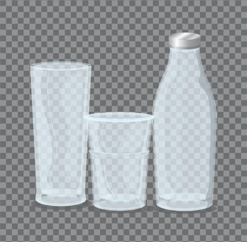 mockup, transparent empty, glasses and bottle vector