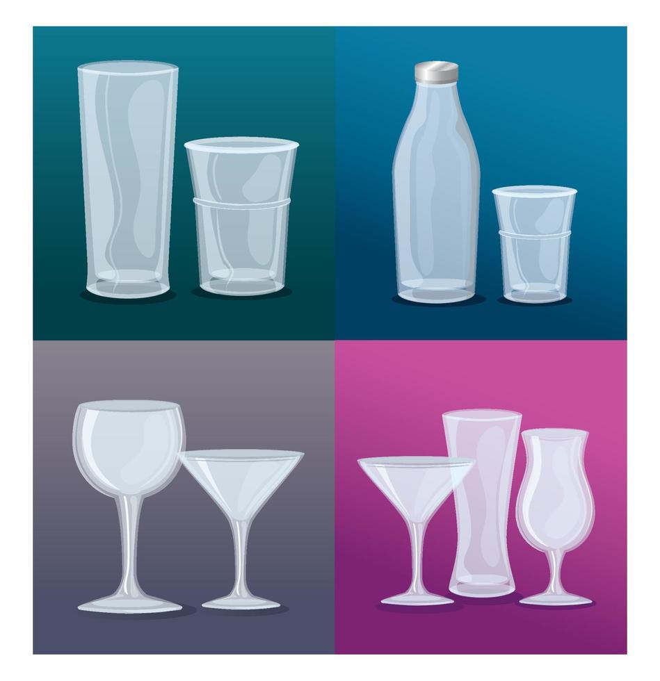 set mockup, transparent glasses empty icons vector