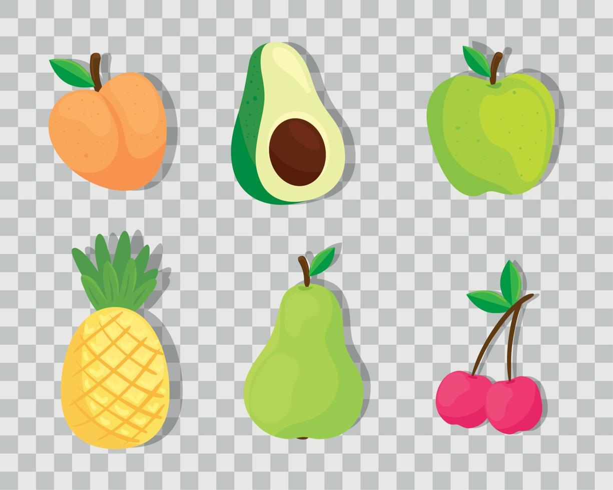 icons set of fresh and delicious fruits and vegetable vector