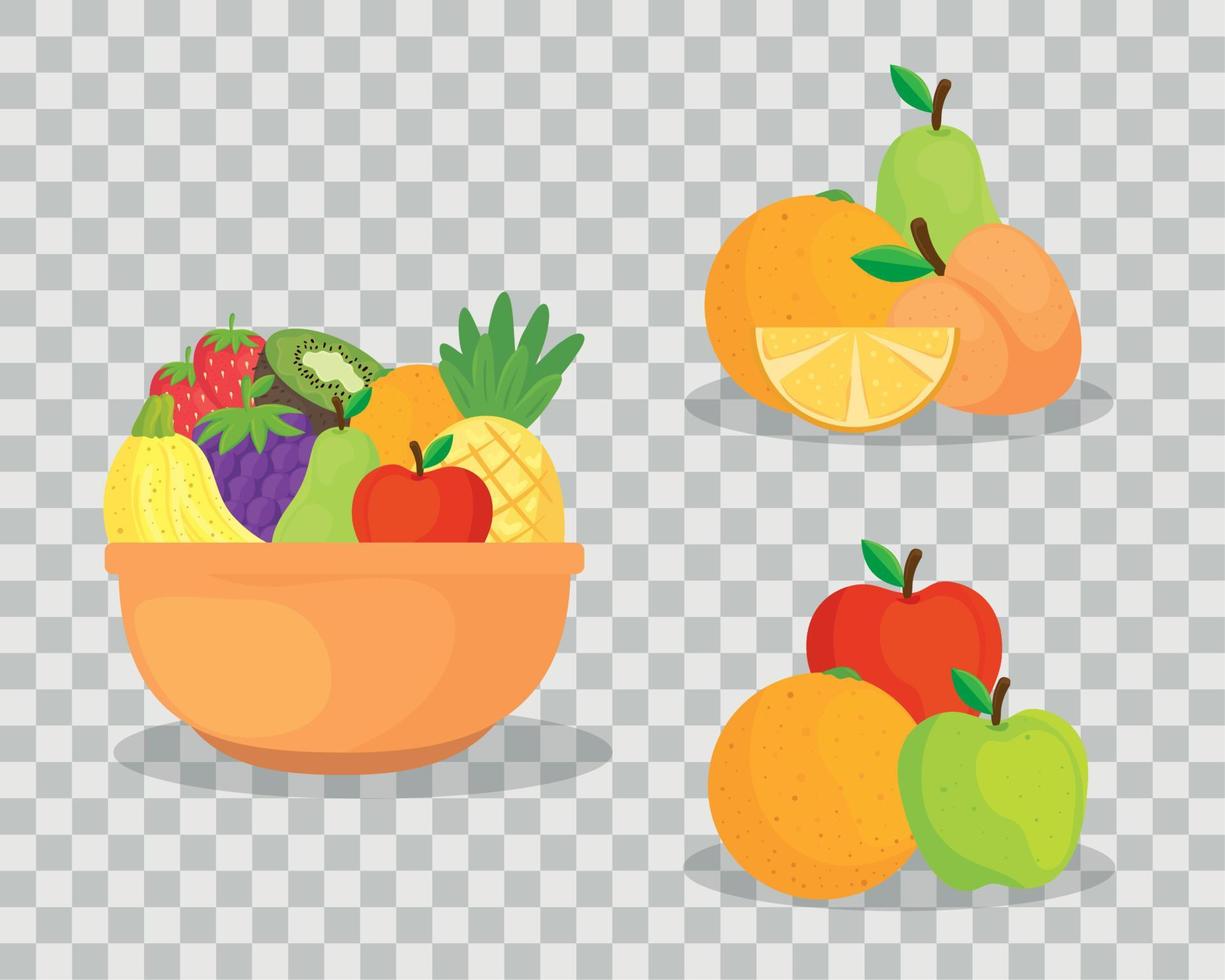 conjunto de frutas frescas y saludables vector