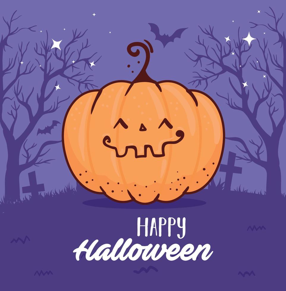 banner de feliz halloween con linda calabaza vector