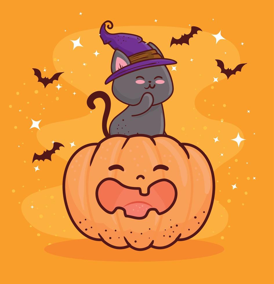 banner de feliz halloween con linda calabaza y gato vector