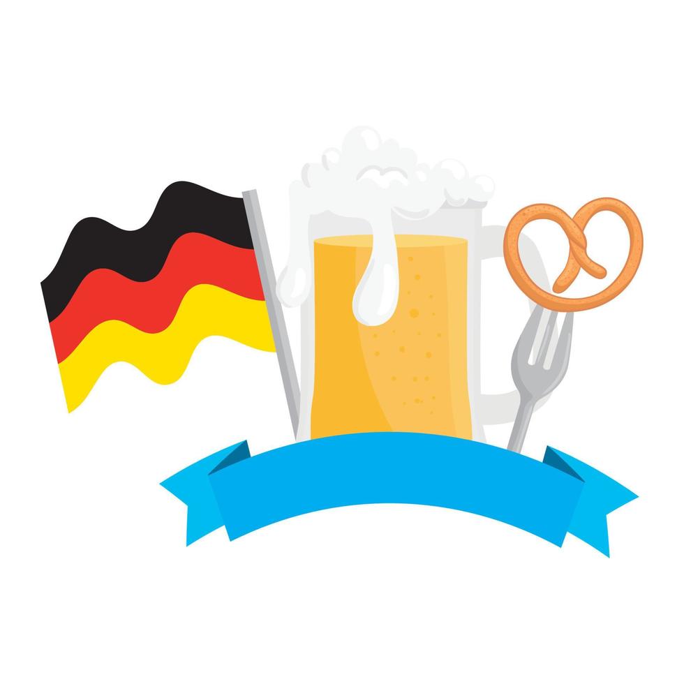 oktoberfest sausage on fork beer glass and flag vector design