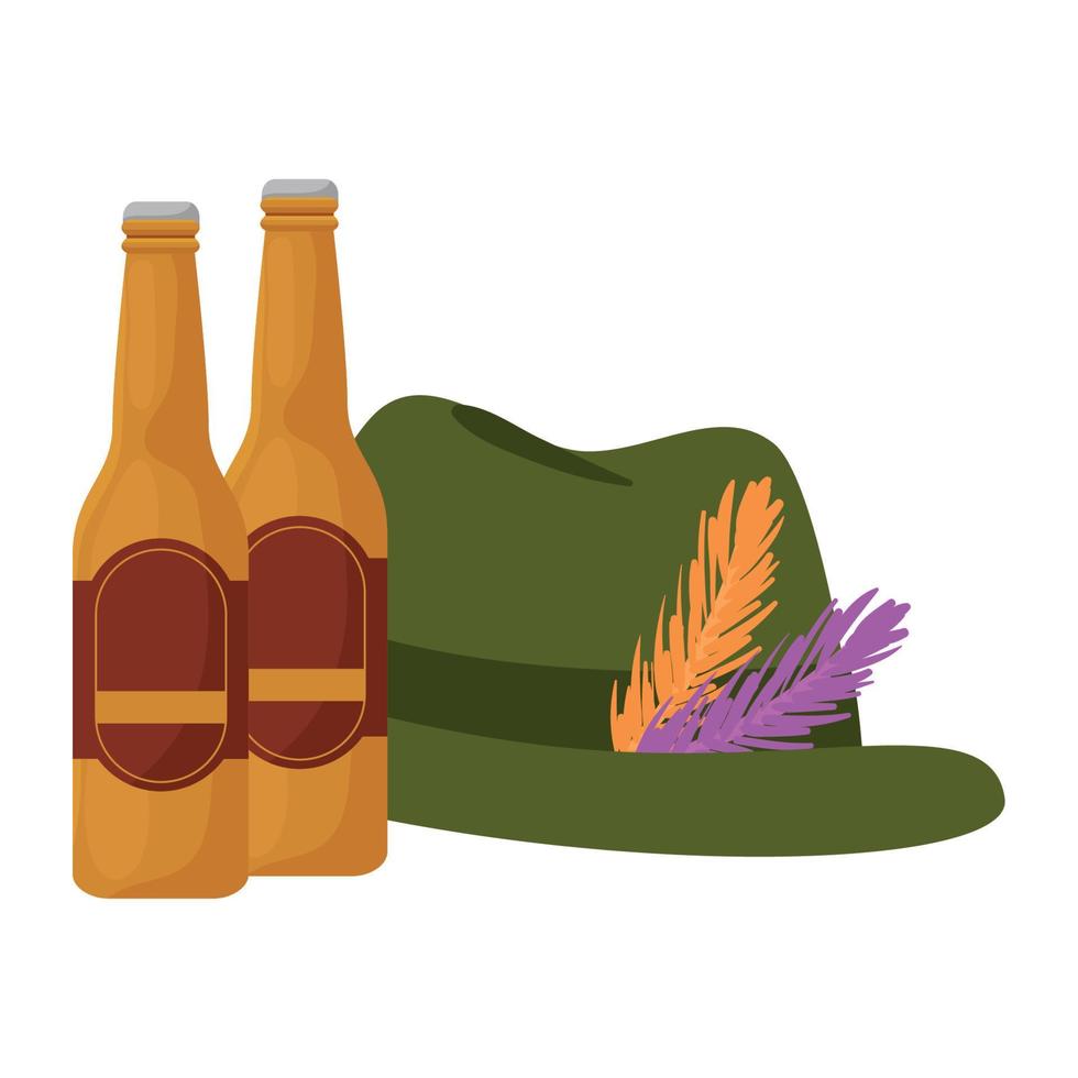 oktoberfest hat and beer bottles vector design
