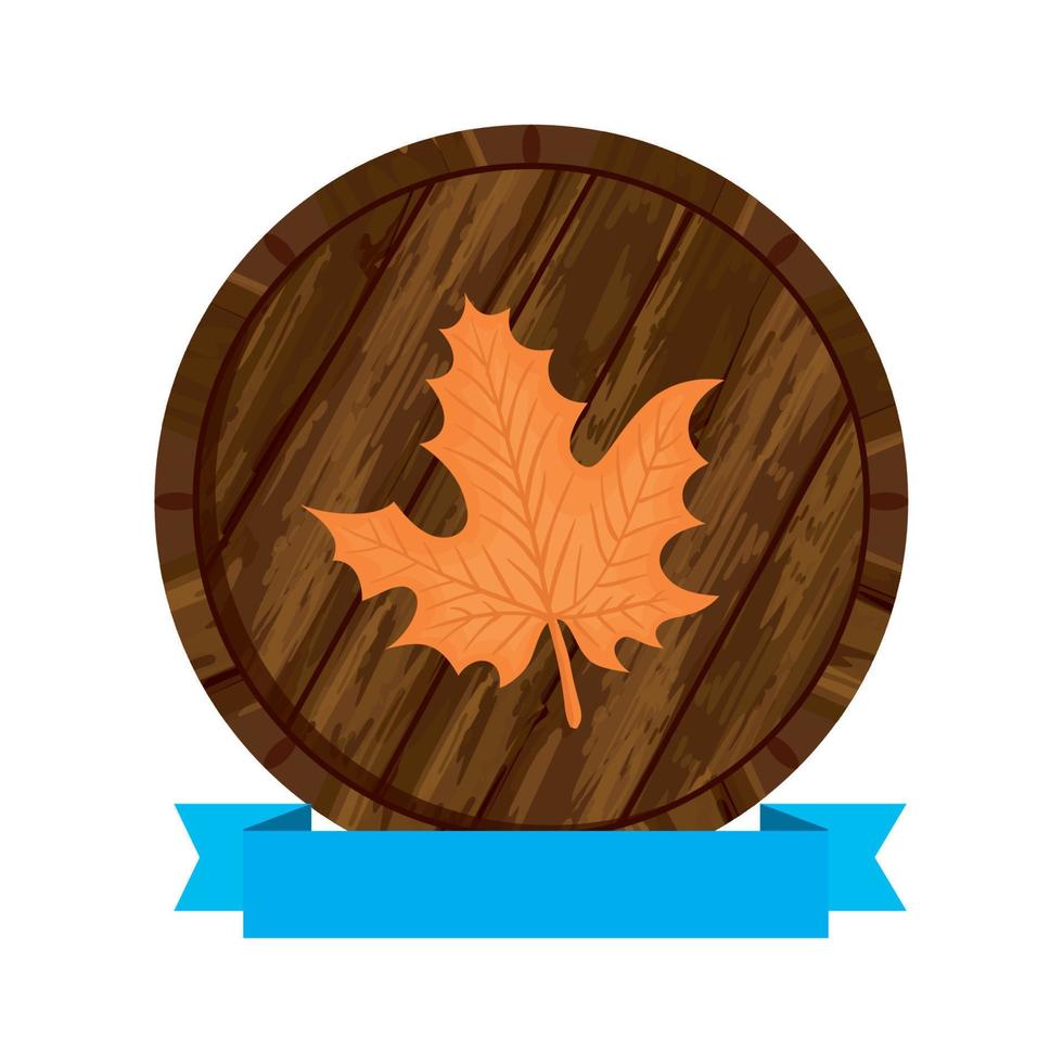 beer barrel with autumn leaf and ribbon vector design