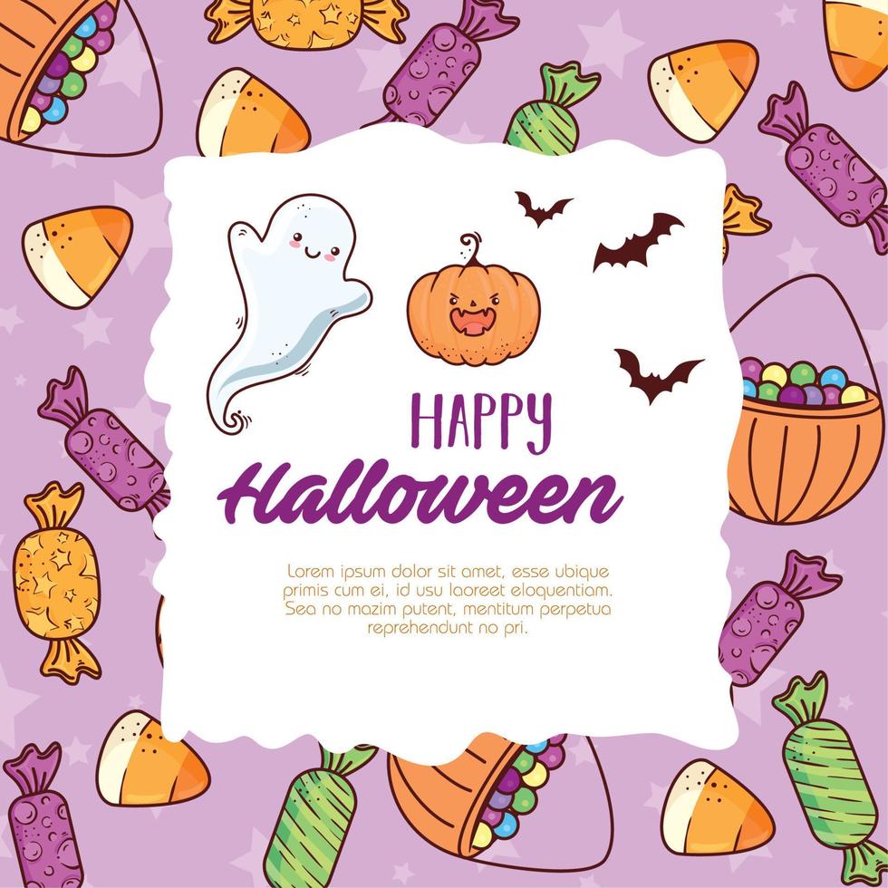 happy halloween banner with cute icons vector