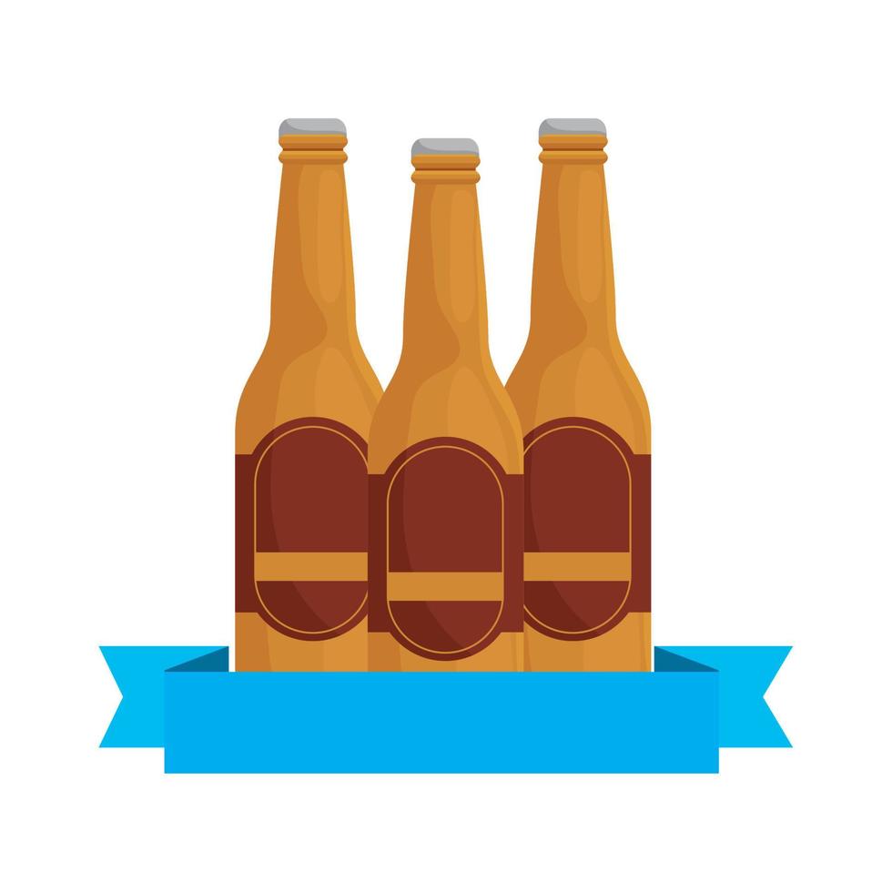 Isolated beer bottles with ribbon vector design