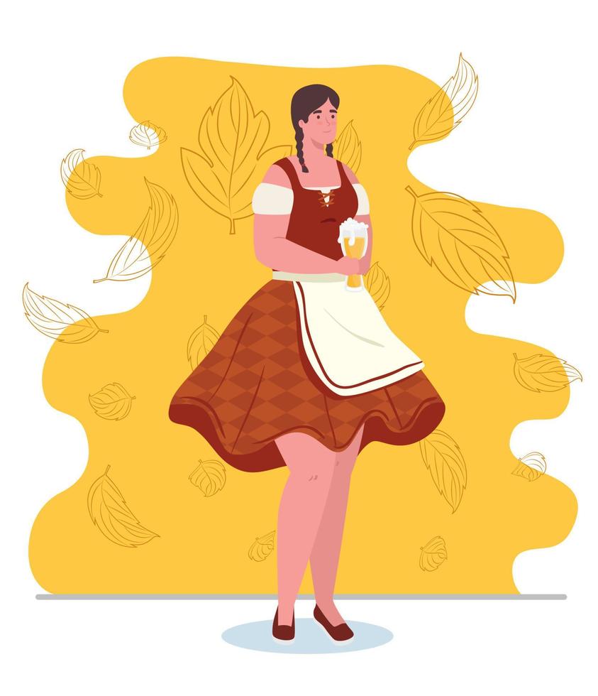 oktoberfest woman cartoon with traditional cloth and beer vector design