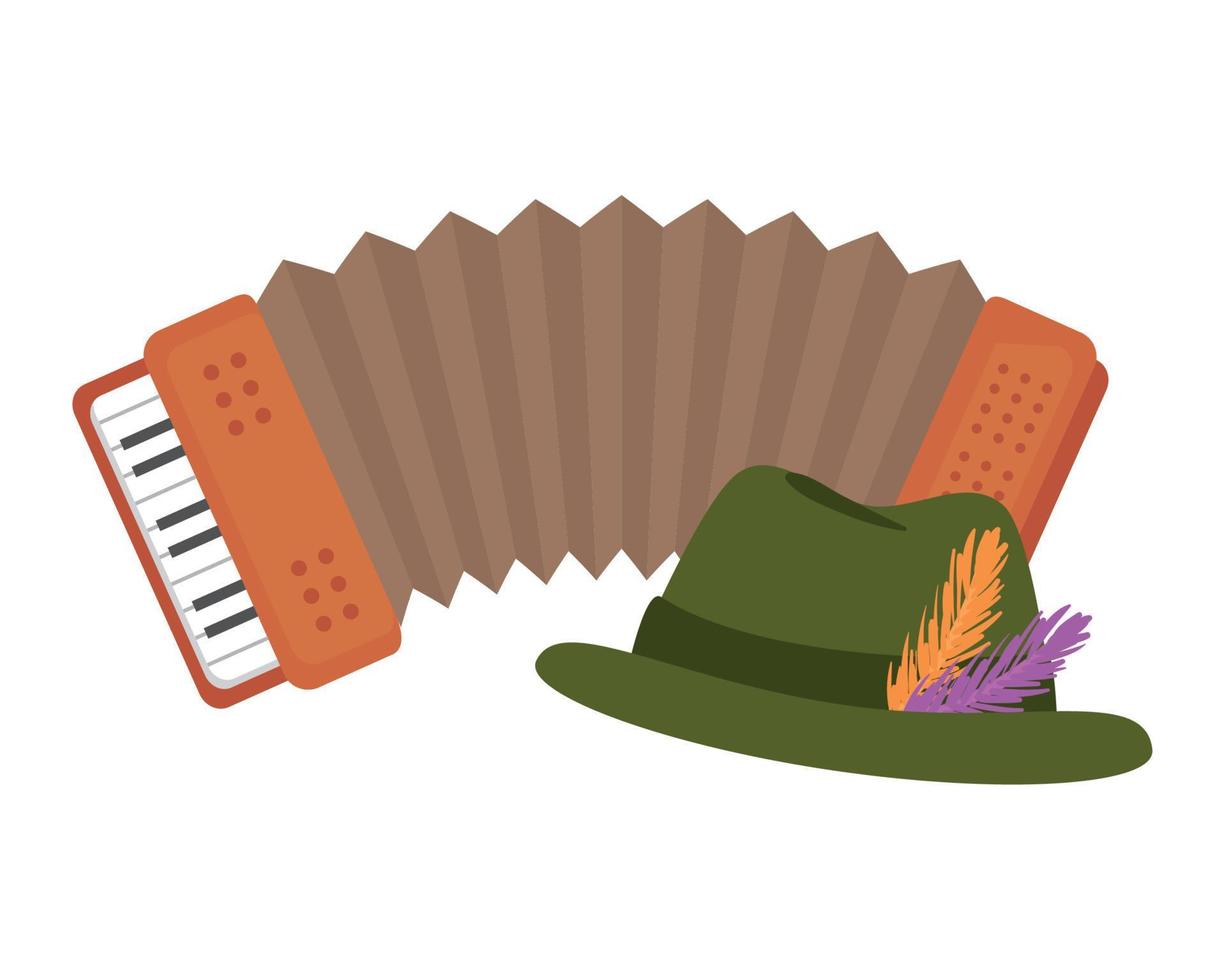 sombrero de oktoberfest con diseño de vector de acordeón