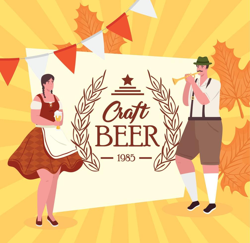 oktoberfest man and woman cartoons with traditional cloth vector design