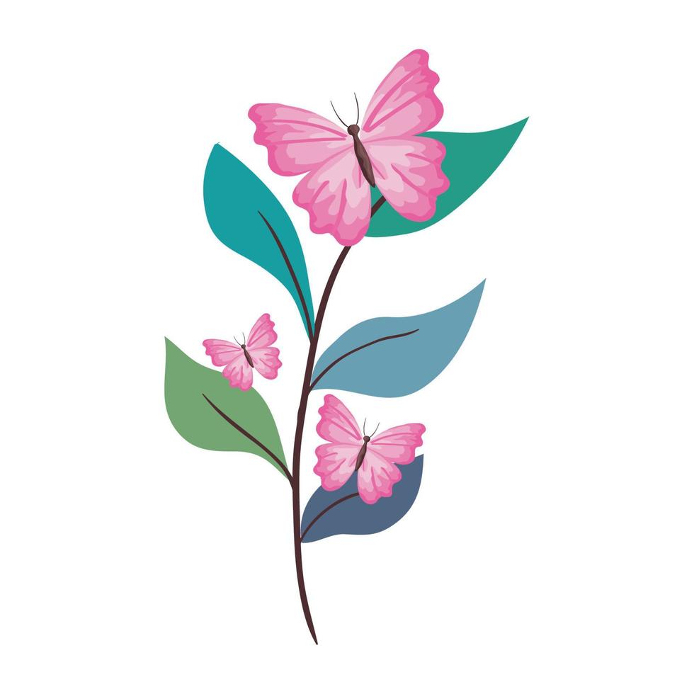 pink butterfles on leaves vector design