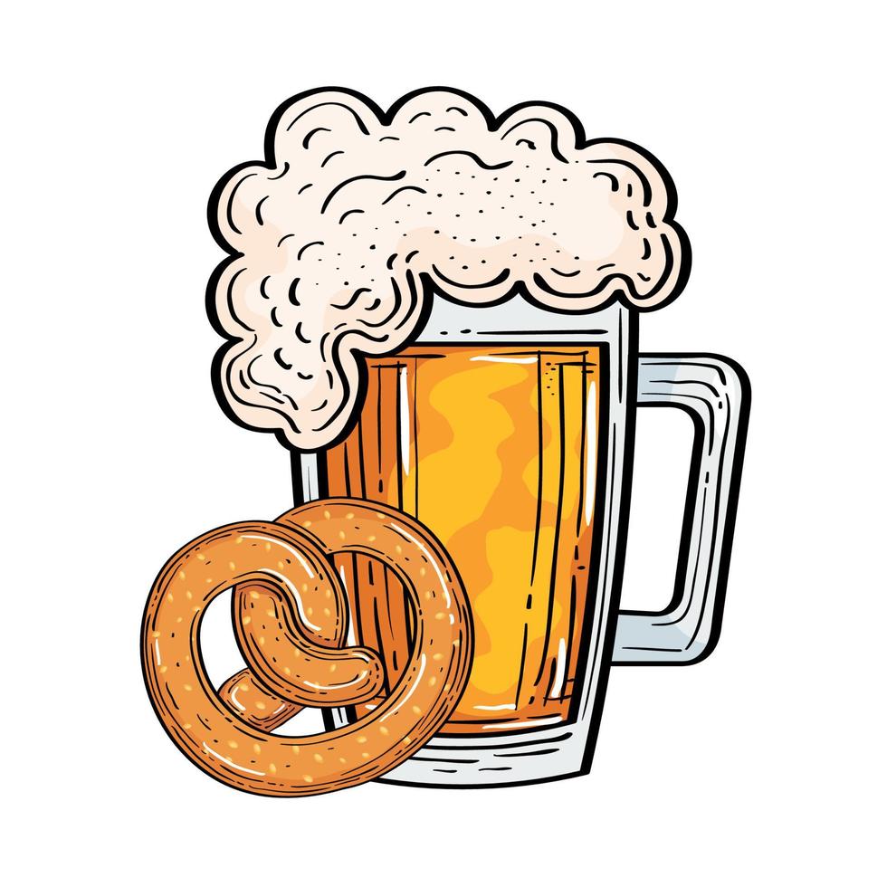 oktoberfest beer glass with pretzel vector design