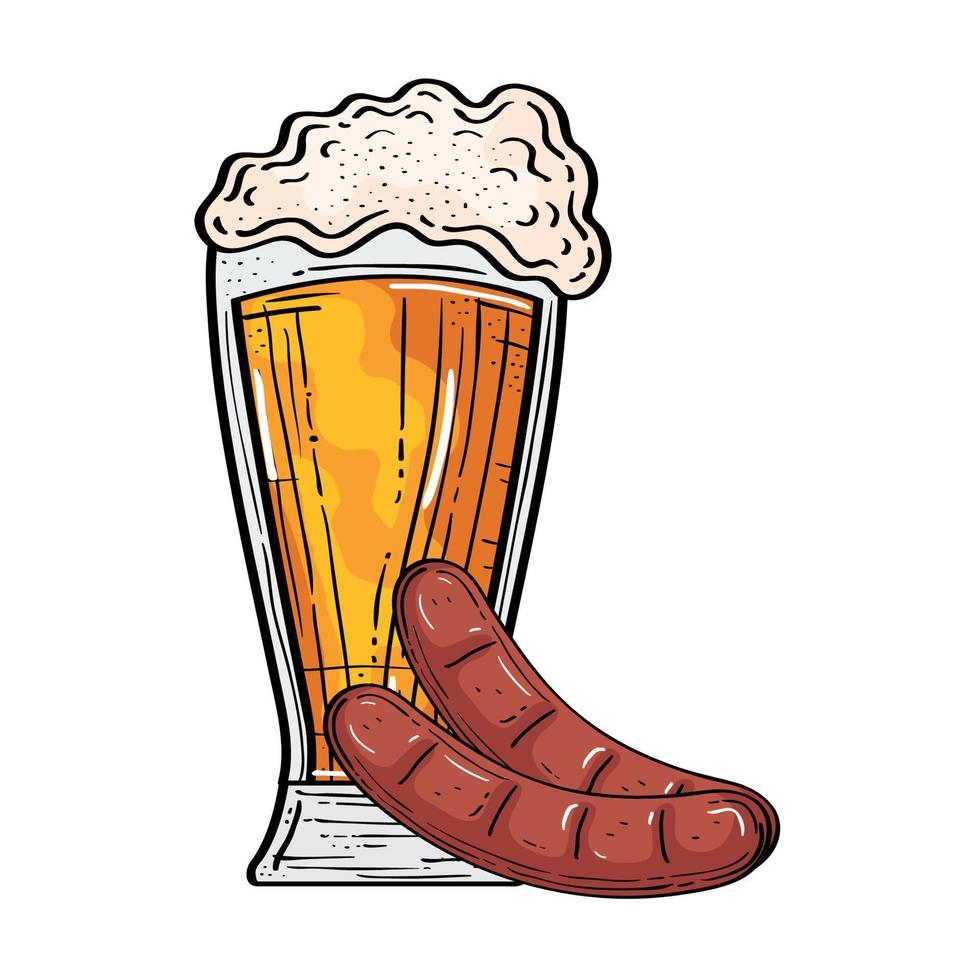 Vaso de cerveza Oktoberfest con diseño vectorial de salchichas vector