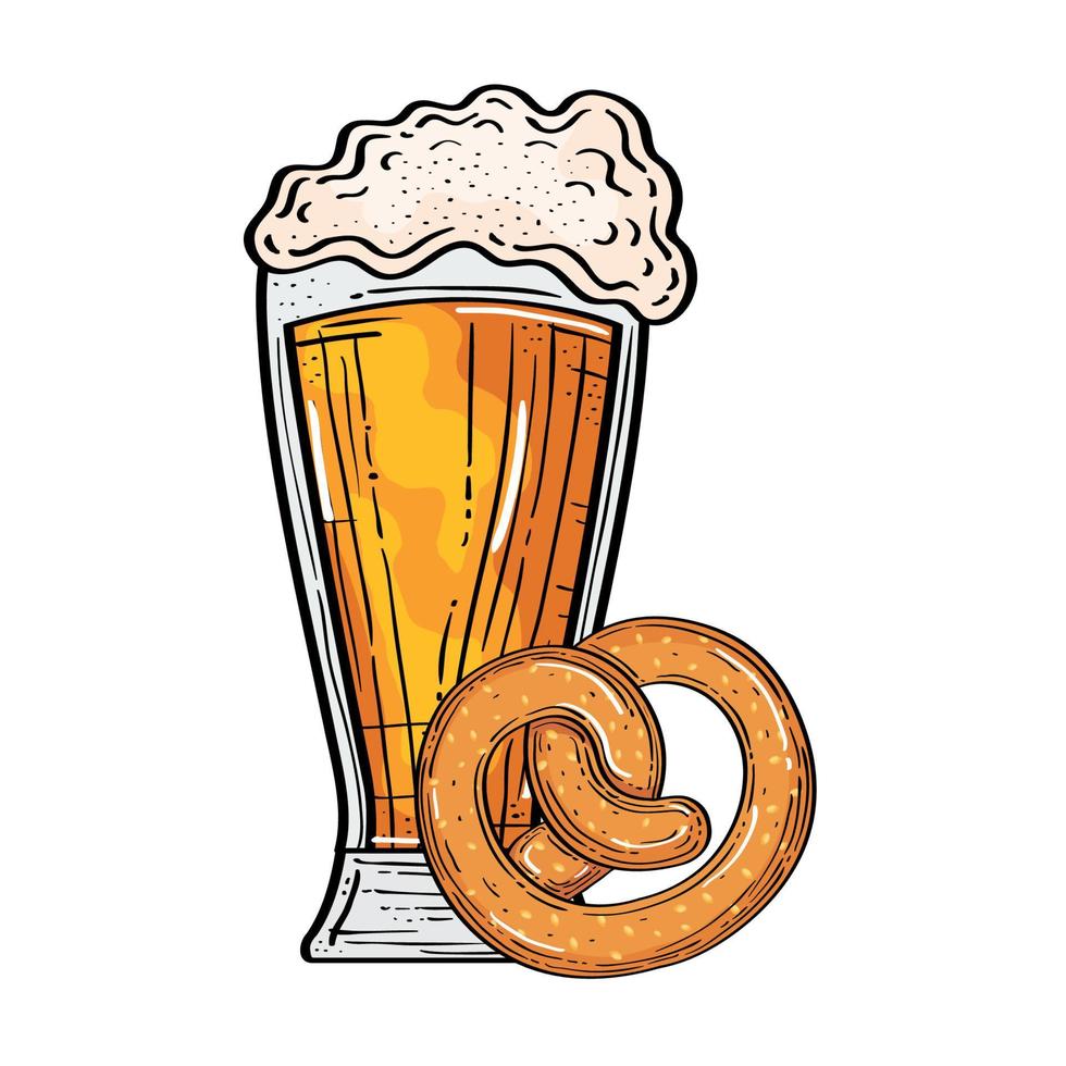 oktoberfest beer glass with pretzel vector design