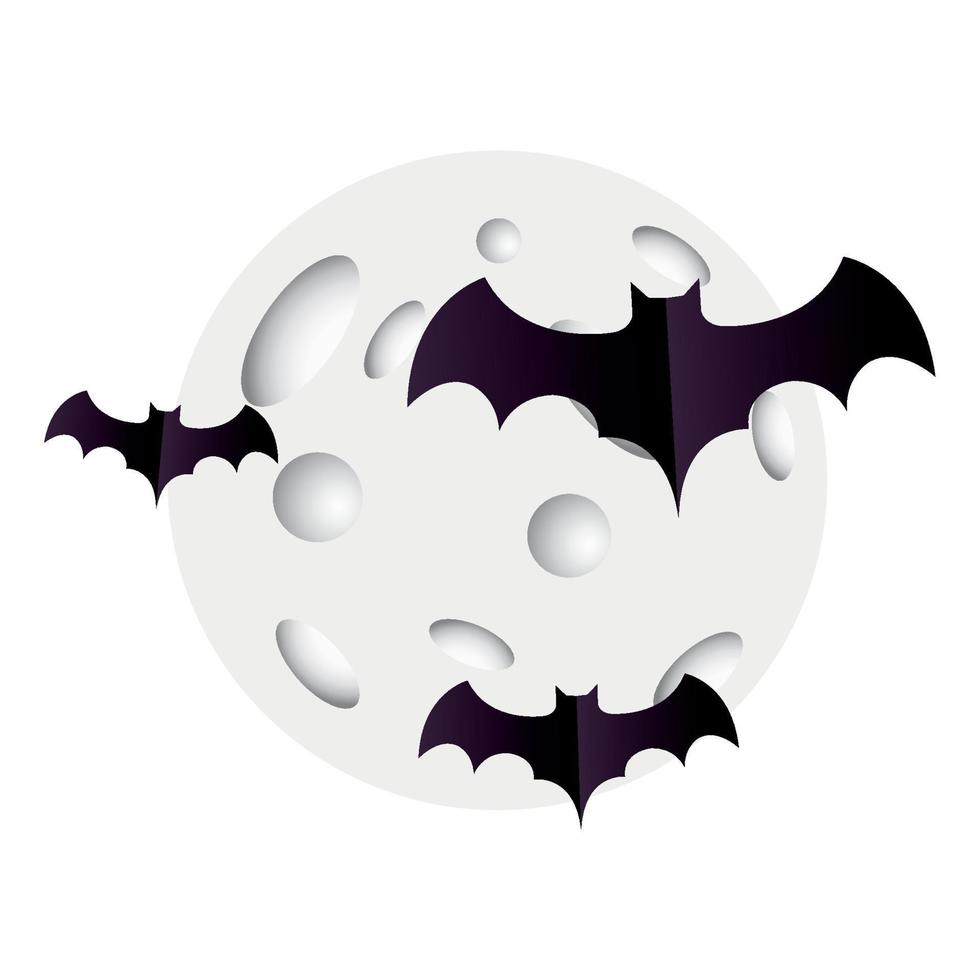 murciélagos negros de halloween en el diseño del vector de la luna