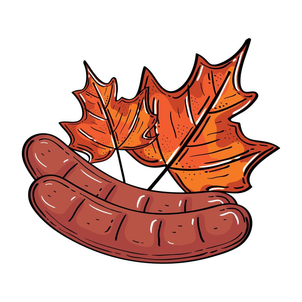 sausages with autumn leaves vector design