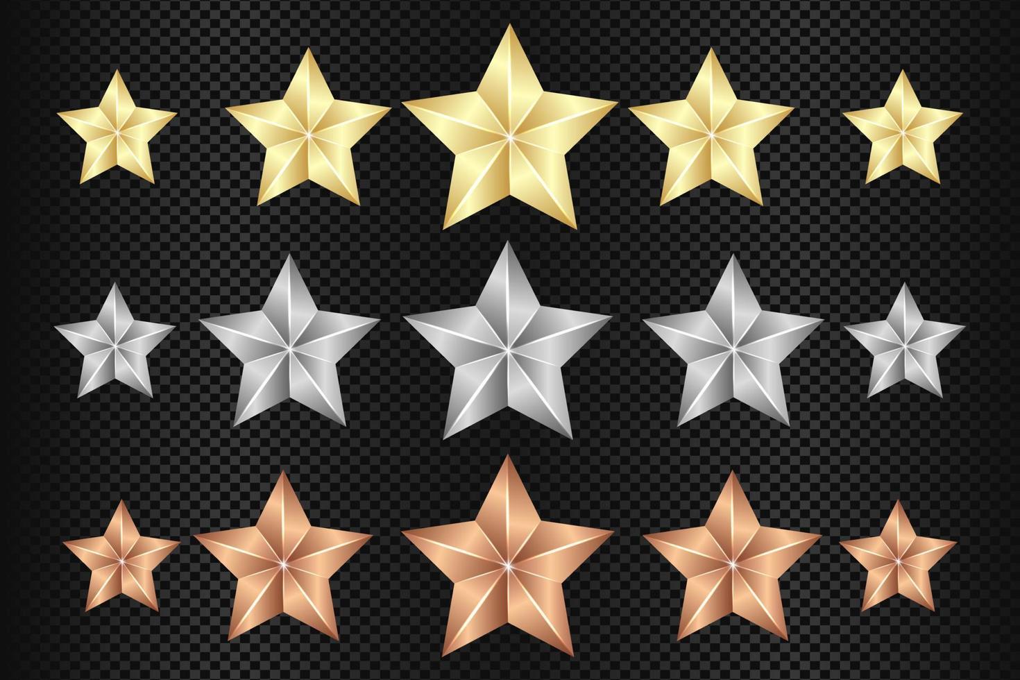 Gold Silver and Bronze star. Realistic stars. Star icon set vector