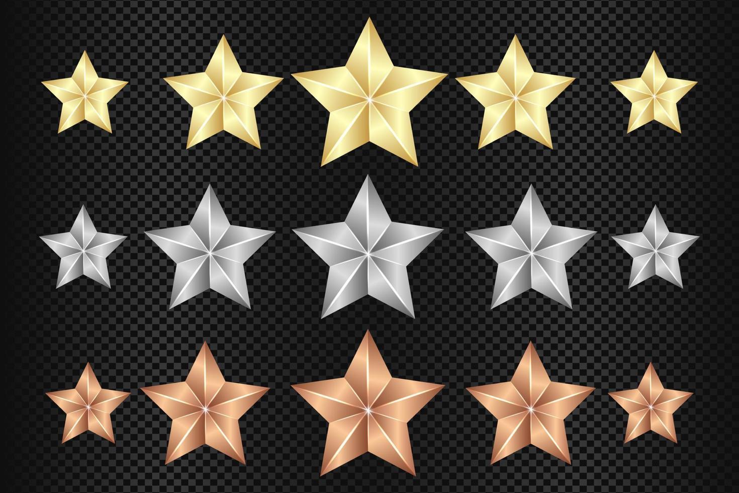 Gold Silver and Bronze star. Realistic stars. Star icon set vector illustration