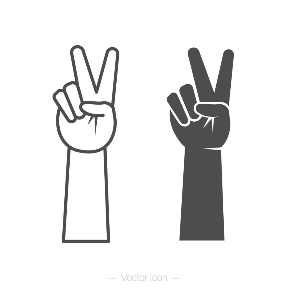 éxito, línea de concepto ganador e iconos planos. victoria o gesto de la mano de paz v signo, ilustración vectorial aislada. vector