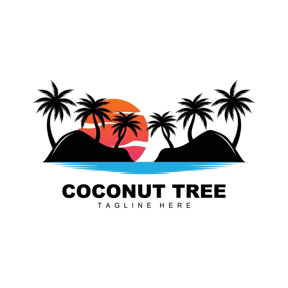 logotipo de árbol de coco, vector de árbol oceánico, diseño para plantillas, marca de producto, logotipo de objeto de turismo de playa