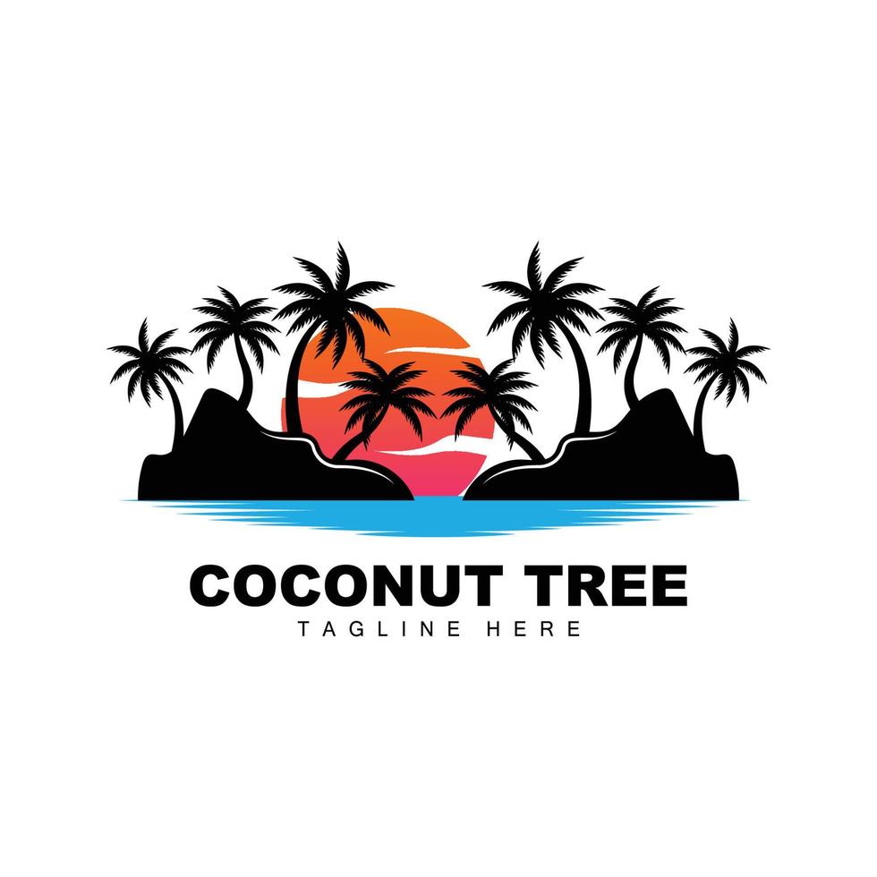 logotipo de árbol de coco, vector de árbol oceánico, diseño para plantillas, marca de producto, logotipo de objeto de turismo de playa