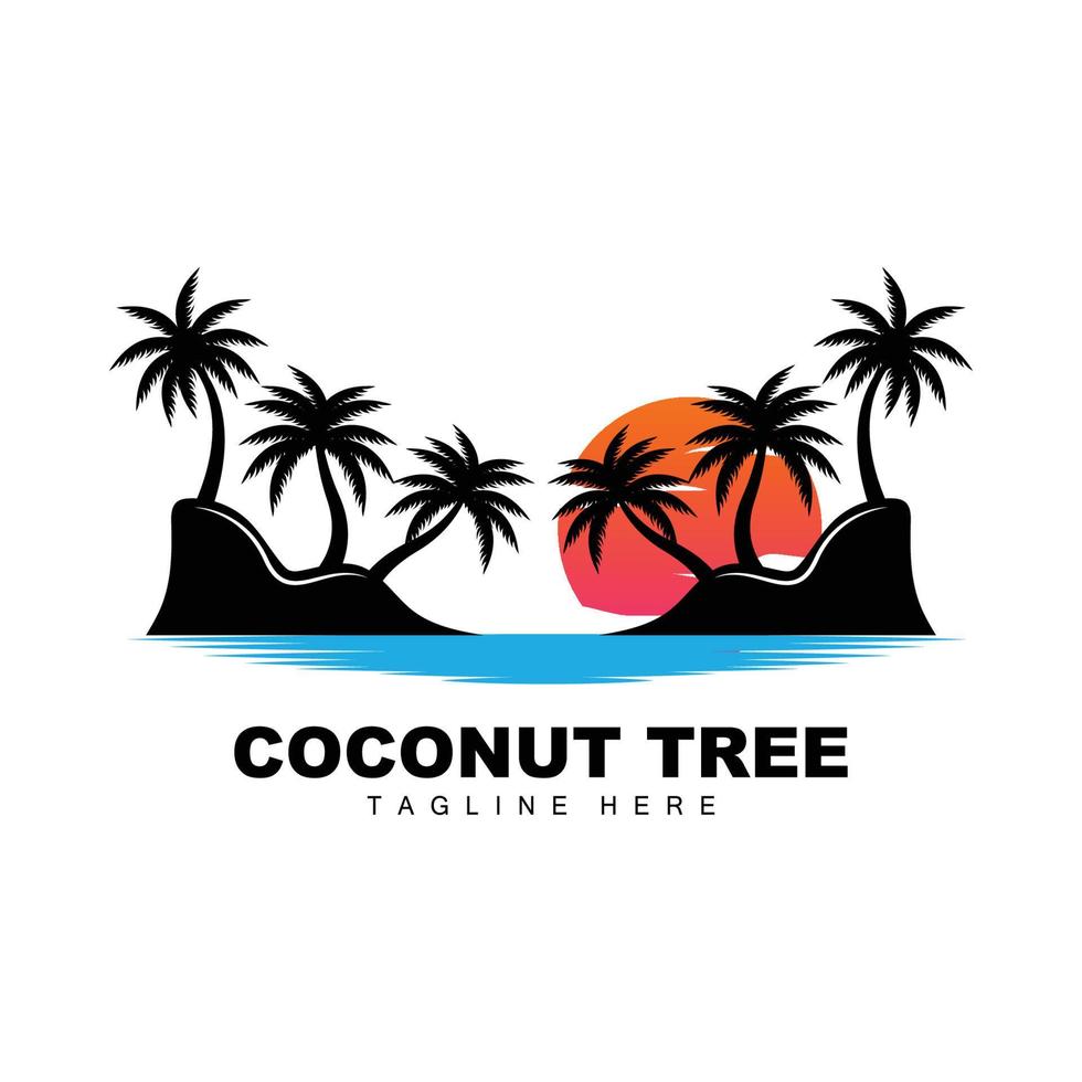 Coconut Tree Logo, Ocean Tree Vector, Design For Templates, Product Branding, Beach Tourism Object Logo vector